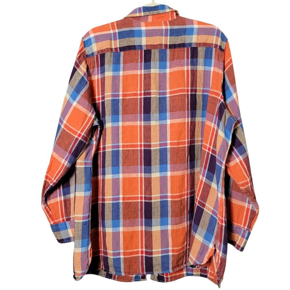 Ralph Lauren LRL Womens Black Label Plaid Linen Long Sleeve Button Up Shirt 2X - Picture 4 of 10